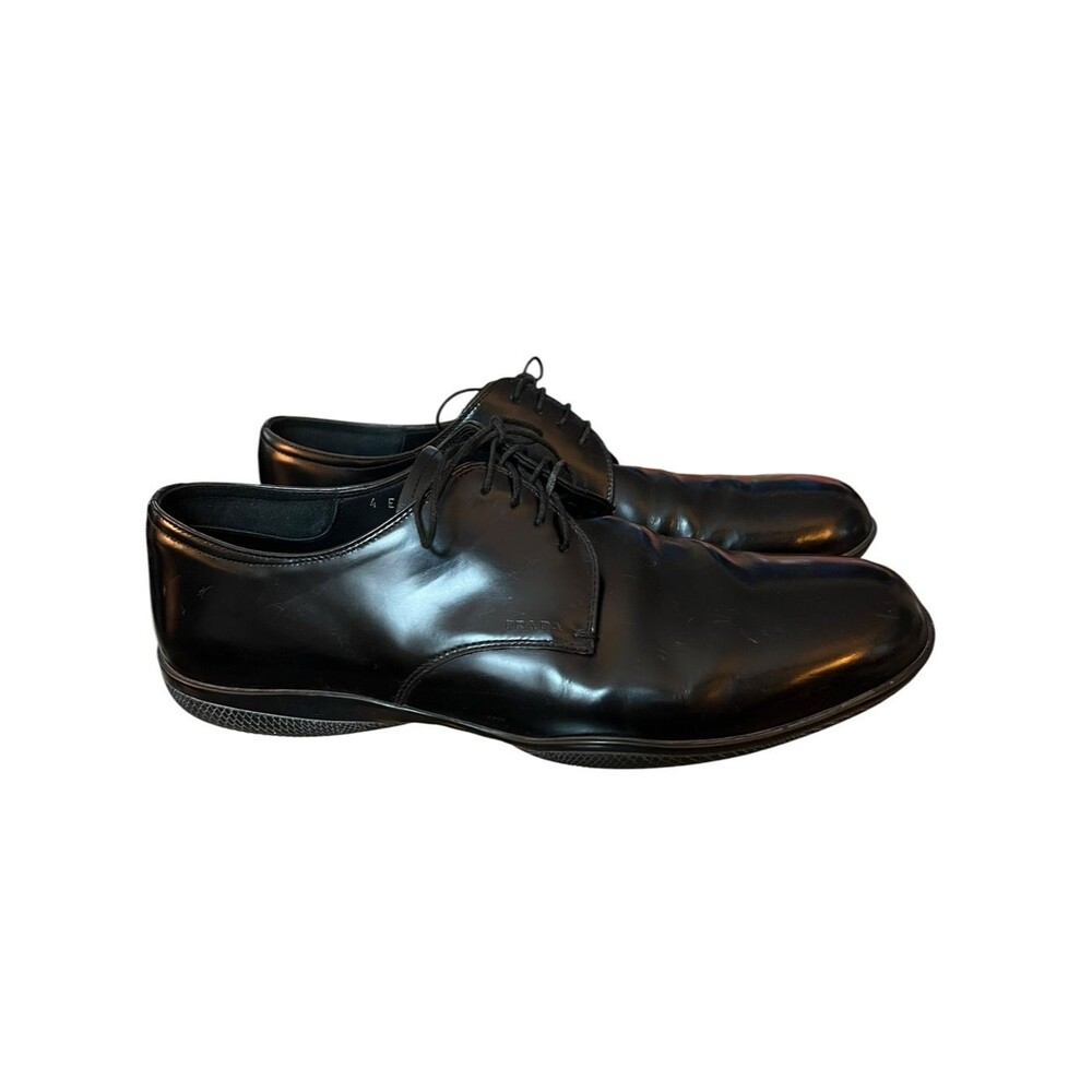 Prada Linea Rossa Black Leather Derby Dress Shoes Lace Up Men’s US 9.5 Italy